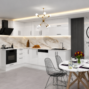 MODULO KITCHEN 044 – Готов кухненски комплект с кафяв ъглов модул 300x180 см