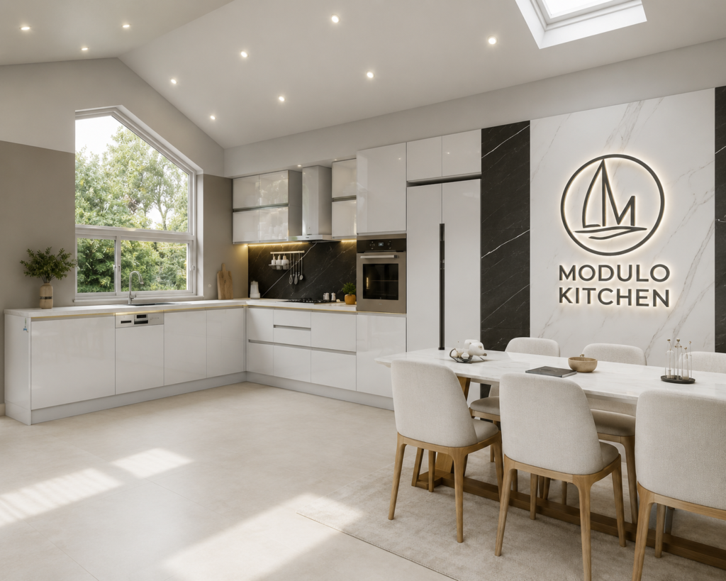 MODULO KITCHEN 029 – Готов кухненски комплект L модел 380x300 см